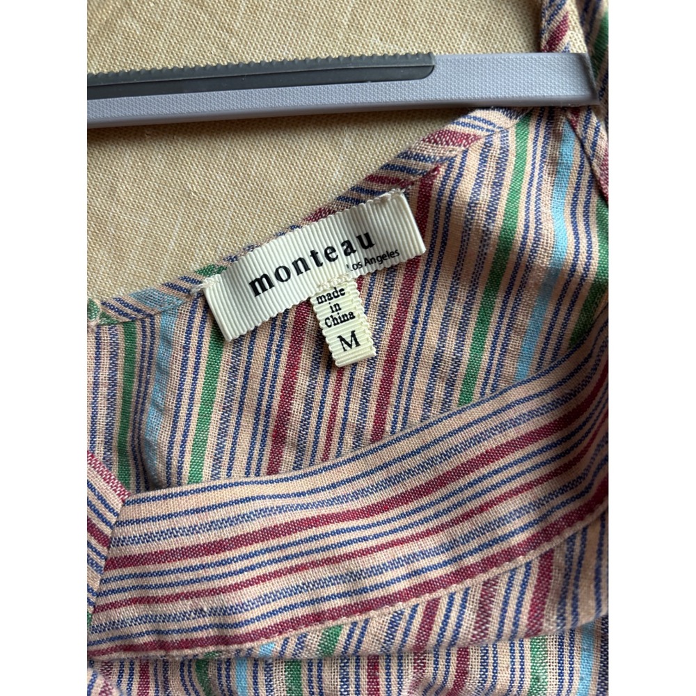 MONTEAU Multi Stripe Spaghetti Strap Mini Dress Pockets Elastic Waist Size M - Picture 8 of 8